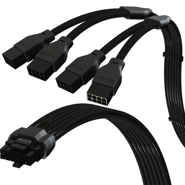 600W PCIe 5.0 16Pin(12+4)大電流電源線16AWG,尼龍編網 4x8Pin PCIe 4.0 PSU |與RTX40和RTX30 FE GPU相容