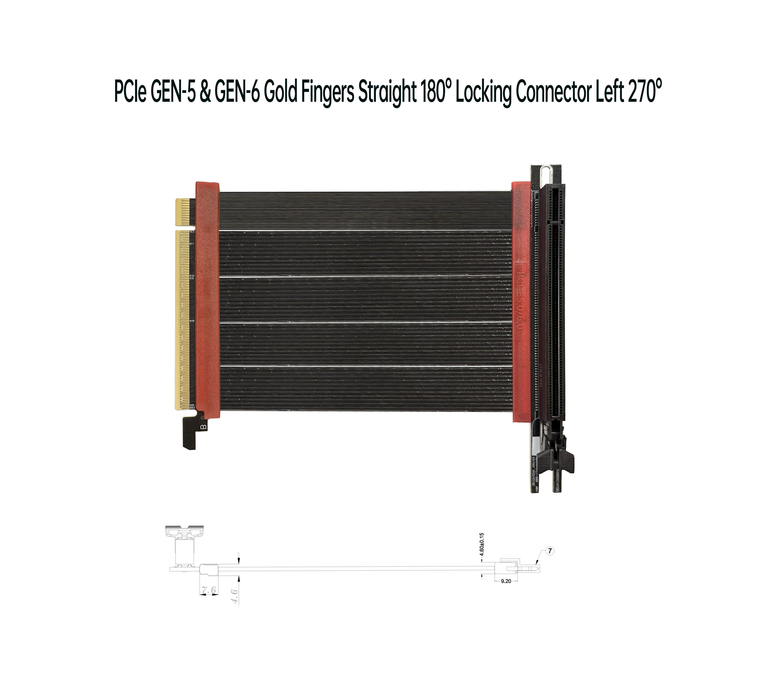 PCIe GEN-5 & GEN-6 金手指 直180°对 卡扣式连接器左角 270°